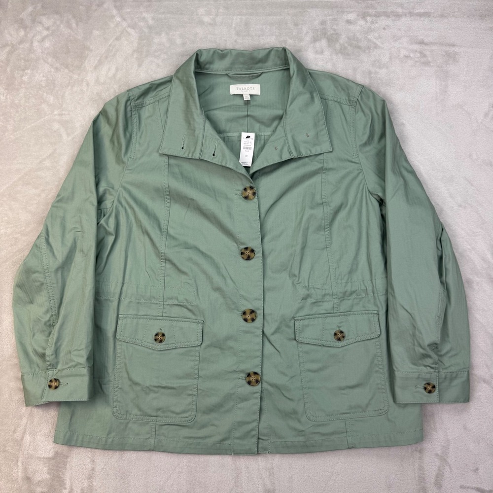 NWT Talbots Plus 1X Green Cotton Utility Field Jacket Drawstring Waist $159 MSRP